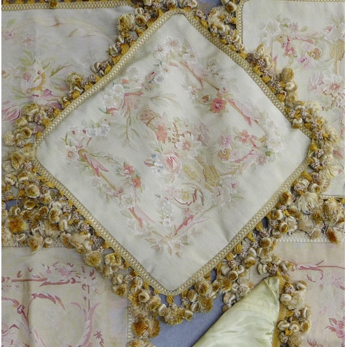 338 - Set of six Aubusson style cushion covers with silk tassels, 45 x 45cm (6)