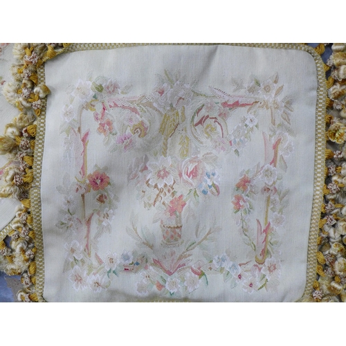 338 - Set of six Aubusson style cushion covers with silk tassels, 45 x 45cm (6)