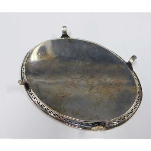 65 - George V silver card tray, William Hutton & Sons Sheffield 1912, oval outline with pierced rim, vaca... 