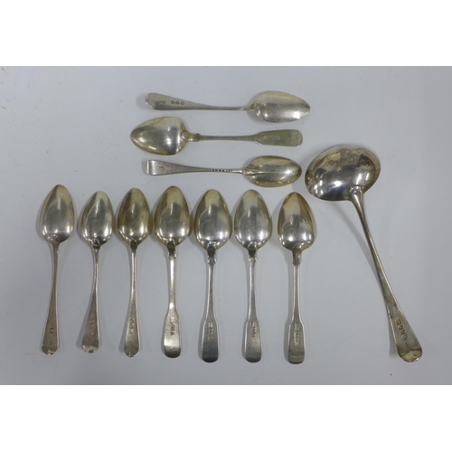 75a - Various 19th century and later silver teaspoons and a silver sauce ladle (11)