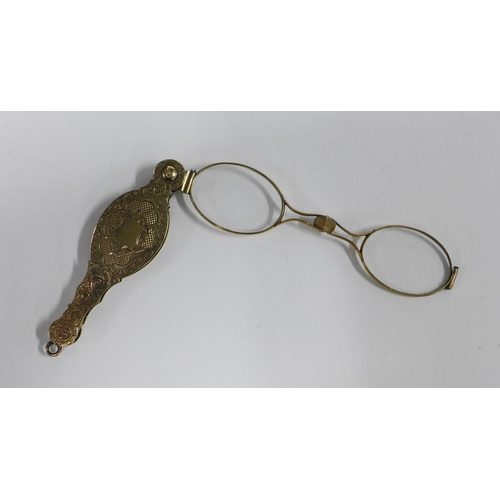 78a - Early 20th century marcasite lunettes and a pair of yellow metal lunettes , (2)