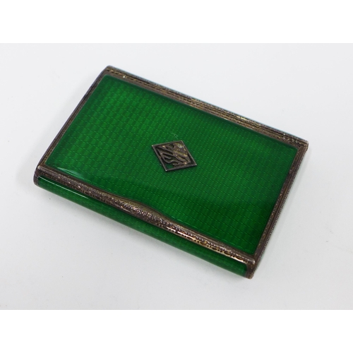 80a - Early 20th century green enamel and silver gilt box, Import marks for London 1928, 8 x 5.5cm