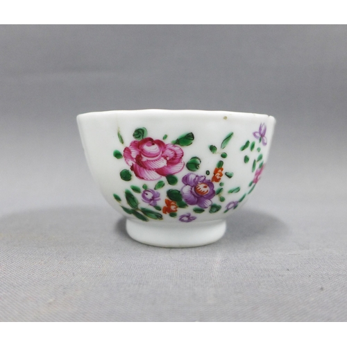 84 - Chinese cafe au lait blue and white glazed tea bowl and saucer (chip to saucer) and a famille rose t... 