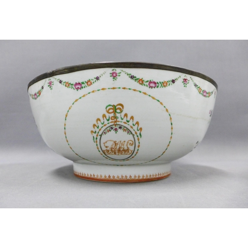 87 - 18th century Chinese porcelain punch bowl, restored, 28.5cm, Chinese famille rose bowl and an 18th c... 