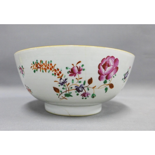 87 - 18th century Chinese porcelain punch bowl, restored, 28.5cm, Chinese famille rose bowl and an 18th c... 