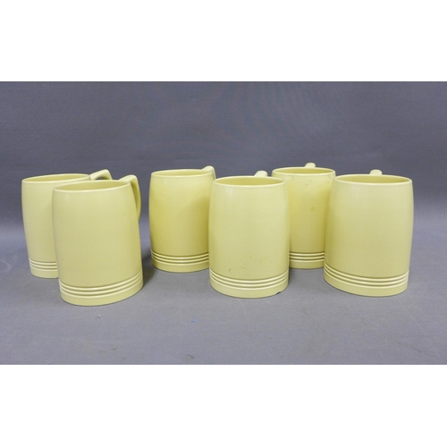 93 - Keith Murray for Wedgwood, set of six pottery tankards, printed factory marks and facsimile signatur... 