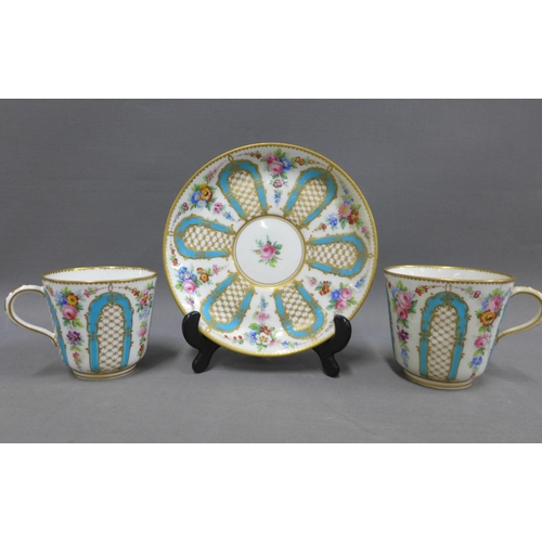 95 - English porcelain part tea set, blue and white panels with hand painted floral sprays, comprising 12... 