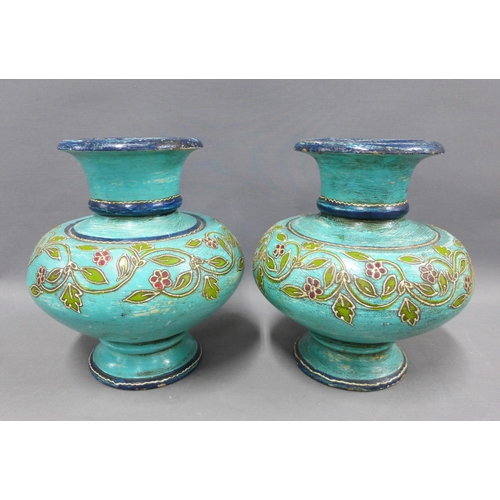 96 - Pair of painted wood vases, 24cm (2)