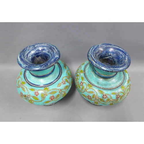 96 - Pair of painted wood vases, 24cm (2)