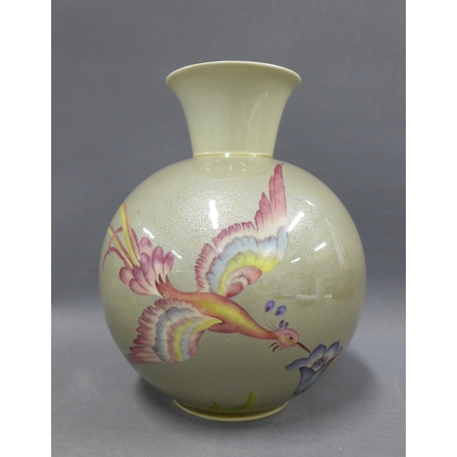 97 - Rosenthal porcelain vase with exotic bird and flowers pattern, against a chinoiserie ground, printed... 