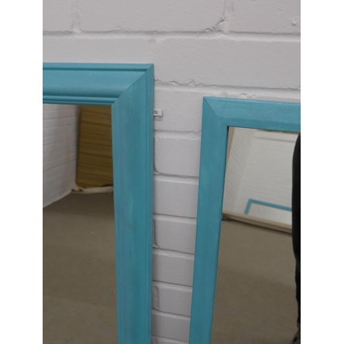 349 - Two rectangular wall mirrors in blue painted frames, 134 x 103cm & 37 x 98cm (2)