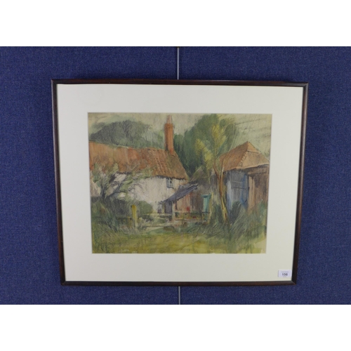 156 - Modern British School watercolour of a farmhouse, apparently unsigned, framed under glass, 48 x 38cm