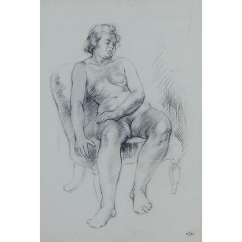 162 - Denis Peploe RSA (Scottish 1914 - 1993) Seated Girl, conte on paper, signed with initials lower righ... 