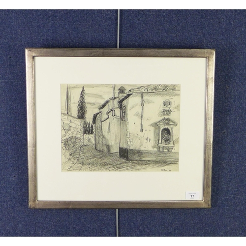 17 - David McClure RSA, RSW, RGI, (1926 - 1998) 'Roadside Shrine, Sicily, 1958', conte drawing on paper, ... 