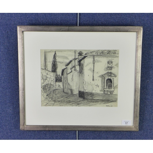 17 - David McClure RSA, RSW, RGI, (1926 - 1998) 'Roadside Shrine, Sicily, 1958', conte drawing on paper, ... 