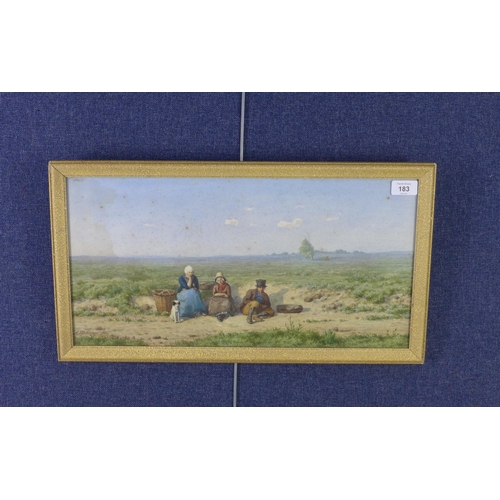 183 - A Mollinger, a watercolour of resting figures and their dog, signed and dated 1861, framed under gla... 