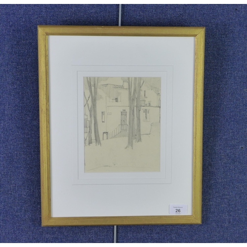 26 - Jessie Marion King 1875 - 1949, Houses & Trees, Rue de la Crocerie, pencil sketchbook drawing, frame... 