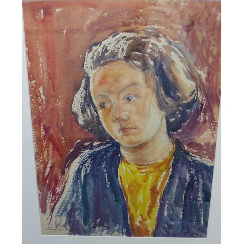 3 - James Henderson (SCOTTISH 1908 - 2007) Portrait of a Galashiels Academy Girl, watercolour, signed an... 