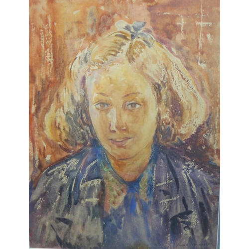 3 - James Henderson (SCOTTISH 1908 - 2007) Portrait of a Galashiels Academy Girl, watercolour, signed an... 