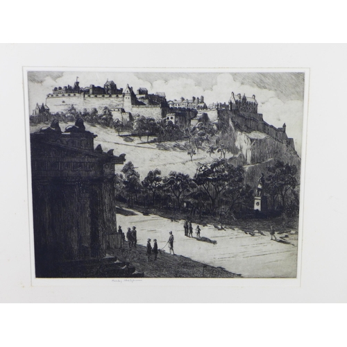 58 - Healy Hislop, Edinburgh Castle, etching, signed with pencil, framed under glass with an Aitken Dott ... 