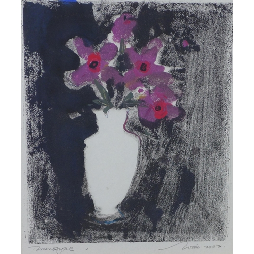 74 - Archie Sutter Watt RSW, SSA (1915-2005), Flowers in a Vase, Monotype, signed and dated 2002, framed ... 