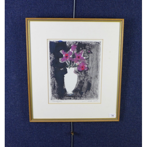 74 - Archie Sutter Watt RSW, SSA (1915-2005), Flowers in a Vase, Monotype, signed and dated 2002, framed ... 