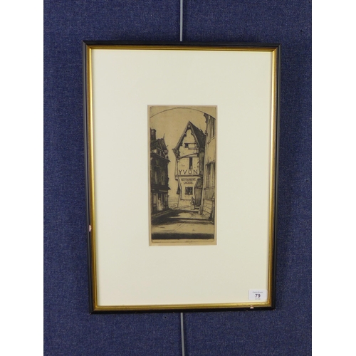 79 - DY Cameron, Yvon Restaurant, etching, signed in pencil, framed under glass, 13 x 28cm