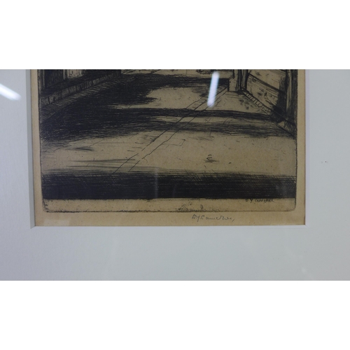 79 - DY Cameron, Yvon Restaurant, etching, signed in pencil, framed under glass, 13 x 28cm