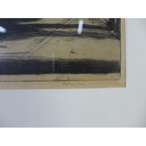 79 - DY Cameron, Yvon Restaurant, etching, signed in pencil, framed under glass, 13 x 28cm