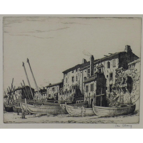 80 - Ian Strang, RE  (British, 1886-1952) Collioure Beach, etching, signed in pencil and dated 1920 in th... 