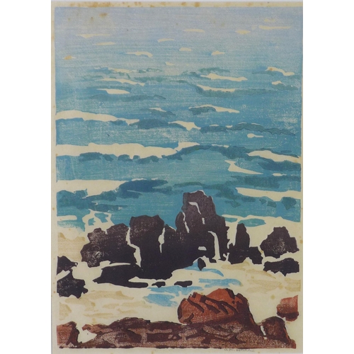 82 - Anna Mary Hotchkis (Scottish 1885 - 1984), The Sea at St Ives, screen print, signed in pencil, frame... 