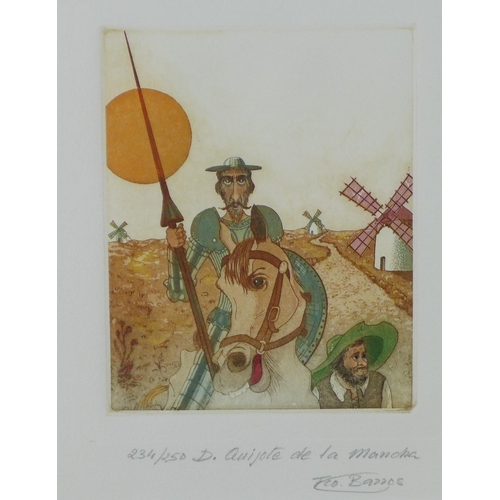 83 - FC Barros (Spanish) Don Quixote, coloured print, singed, inscribed and numbered 234 / 250, framed un... 