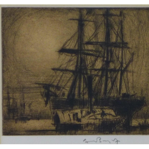 84 - Sir Frank Brangwyn  (British, 1867-1956), Ship in a Port, etching, singed in pencil and framed under... 