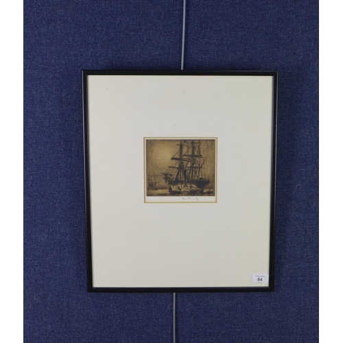 84 - Sir Frank Brangwyn  (British, 1867-1956), Ship in a Port, etching, singed in pencil and framed under... 