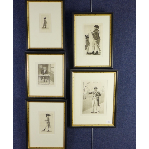 194 - A set of five framed John Kay (1742 - 1826)  prints to include Admiral Brown, Lord Mondoddo and Ensi... 