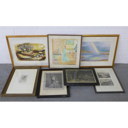 197 - A carton containing various artworks to include engravings and prints, etc (7)