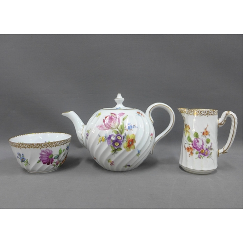 110 - Quantity of Dresden porcelain tea wares to include a teapot, cups of various size and saucers, side ... 