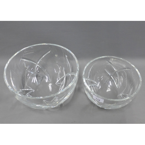 116 - Jasper Conran Stuart Crystal Aura pattern fruit bowl and another of smaller size, 15 x 26cm  (2)