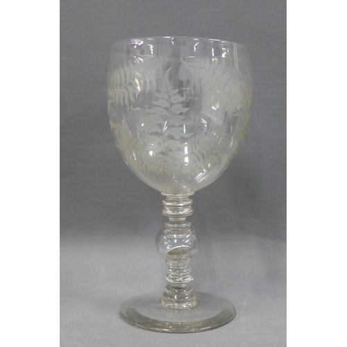 120 - Victorian fern etched goblet glass, inscribed 'To Little Lizzie' 19cm