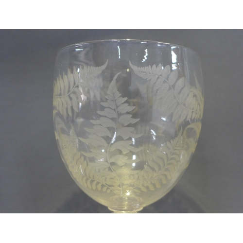 120 - Victorian fern etched goblet glass, inscribed 'To Little Lizzie' 19cm