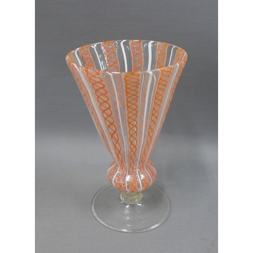 121 - Venetian latticinio glass with orange spirals, 19cm