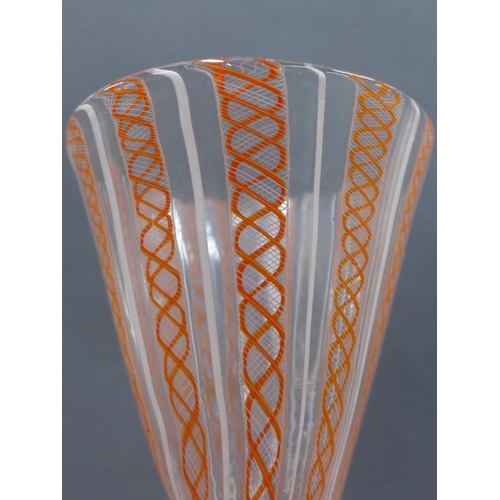 121 - Venetian latticinio glass with orange spirals, 19cm