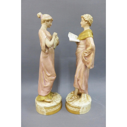 128 - Pair of Royal Dux figures No. 2431 & 2430, with pink triangle factory marks, 34cm  (2)