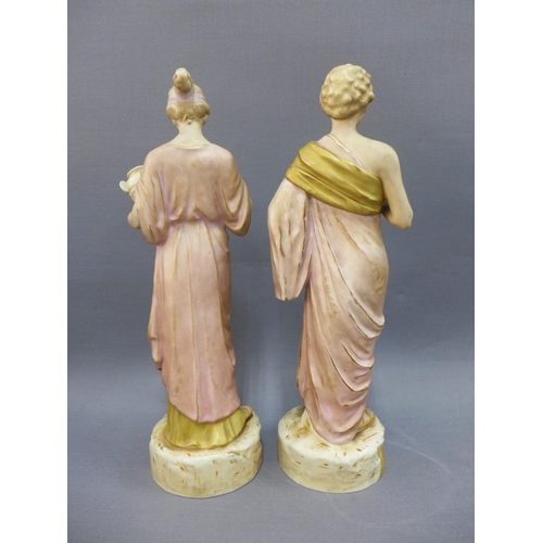 128 - Pair of Royal Dux figures No. 2431 & 2430, with pink triangle factory marks, 34cm  (2)