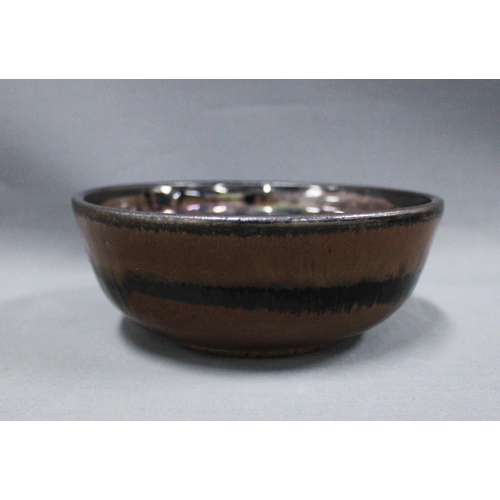 141 - Studio pottery bowl with silver lustre pattern, 19cm