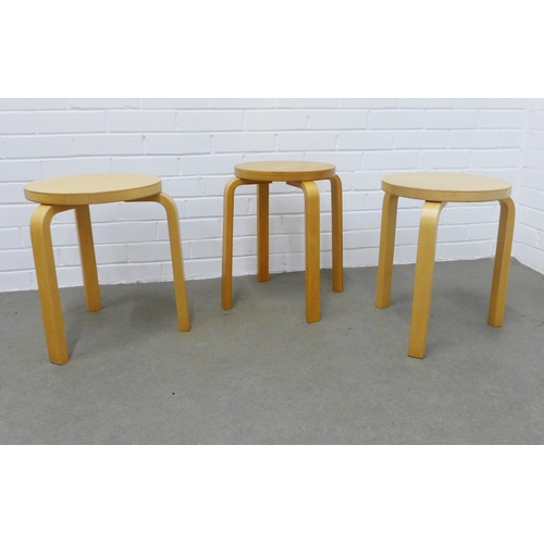 203 - Three beechwood and bent ply stools in the manner of Alvar Alto,  43 x 39 (3)