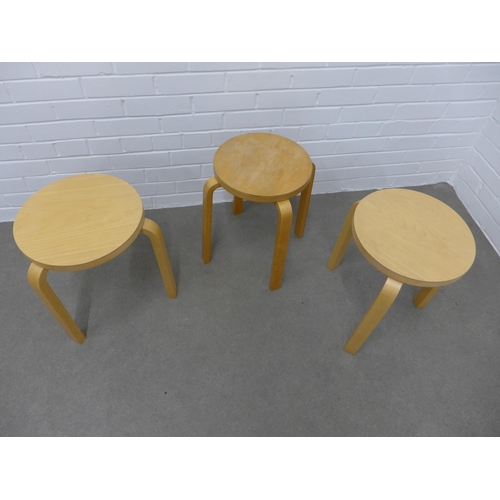 203 - Three beechwood and bent ply stools in the manner of Alvar Alto,  43 x 39 (3)