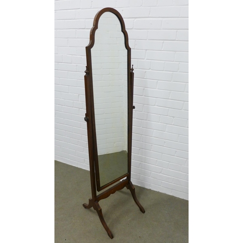 205 - Mahogany cheval mirror. 159 x 43 x 44