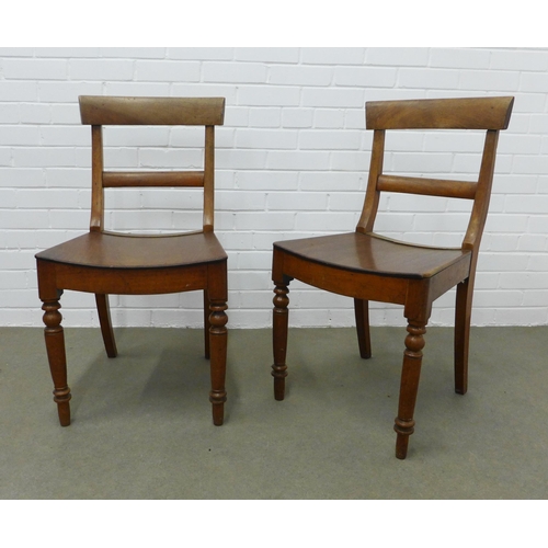 206 - Pair of mahogany blade back chairs with solid curved sets and turned front legs. 85 x 45 x 36 (2)