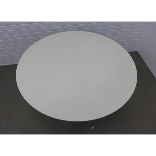 213 - Kartell  table with  circular gloss top on chrome metal legs. 71 x 129.